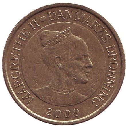 Монета 20 крон. 2009 год, Дания. Фарерская лодка.