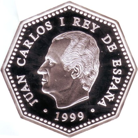 Монета 1500 песет. 1999 год, Испания. Миллениум. Астронавт.