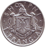 Монета 1 франг. 1935 год, Албания. Монета 1 франг. 1935 год, Албания.