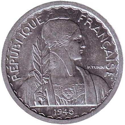 Монета 10 центов. 1945 год, Французский Индокитай. XF-aUNC. (Отметка - "рыбка") Монета 10 центов. 1945 год, Французский Индокитай. XF-aUNC. (Отметка - "рыбка")