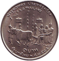 Монета 1 бат. 1972 год, Таиланд. FAO. Церемония первой вспашки. Монета 1 бат. 1972 год, Таиланд. FAO. Церемония первой вспашки.