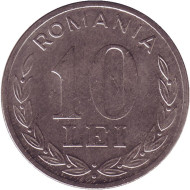 Монета 10 лей. 1993 год, Румыния. Монета 10 лей. 1993 год, Румыния.