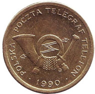 Телефонный жетон. 1990 год, Польша. (A). С отметкой монетного двора. Телефонный жетон. 1990 год, Польша. (A). С отметкой монетного двора.