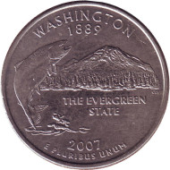 Монета 25 центов (D). 2007 год, США. Вашингтон. Штат № 42. Монета 25 центов (D). 2007 год, США. Вашингтон. Штат № 42.