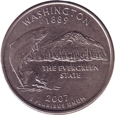 Монета 25 центов (D). 2007 год, США. Вашингтон. Штат № 42.