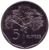 Монета 5 рупий. 2007 год, Сейшельские острова. Кокосовая пальма. Монета 5 рупий. 2007 год, Сейшельские острова. Кокосовая пальма.