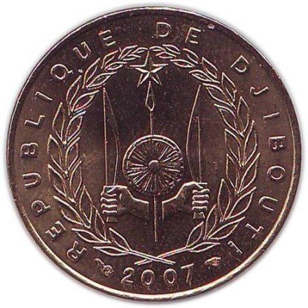 Монета 10 франков. 2007 год, Джибути. Парусник, корабль. 