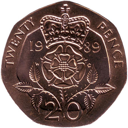 Монета 20 пенсов. 1989 год, Великобритания. BU.