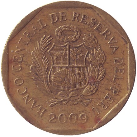 Монета 10 сентимов. 2009 год, Перу. Монета 10 сентимов. 2009 год, Перу.