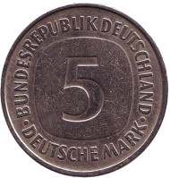 Монета 5 марок. 1978 год (F), ФРГ. Монета 5 марок. 1978 год (F), ФРГ.