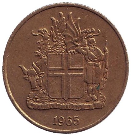 Монета 1 крона. 1965 год, Исландия.