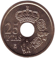 Монета 25 песет. 2001 год, Испания. Хуан Карлос I.
