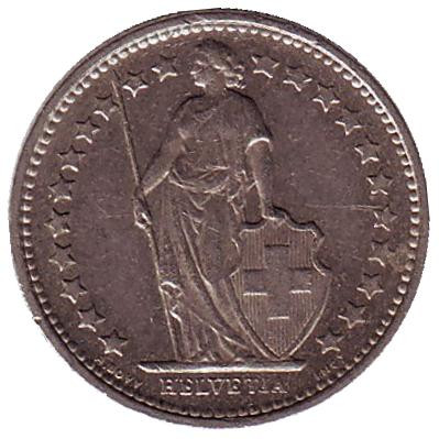 Монета 1/2 франка. 1974 год, Швейцария.