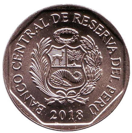 Монета 1 соль. 2018 год, Перу. Белокрылая пенелопа (белокрылый гуан).