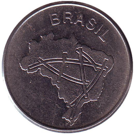Монета 10 крузейро. 1981 год, Бразилия. Карта Бразилии.