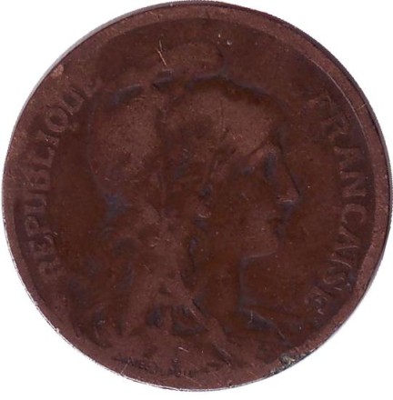 Монета 5 сантимов. 1901 год, Франция.