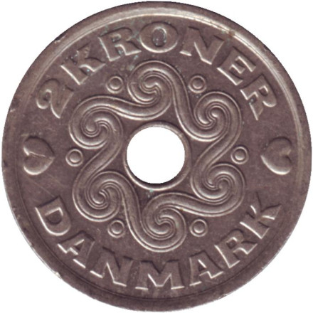 Монета 2 кроны. 2002 год, Дания.