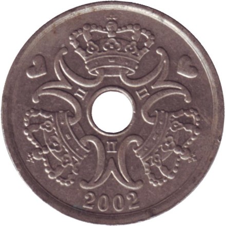 Монета 2 кроны. 2002 год, Дания.