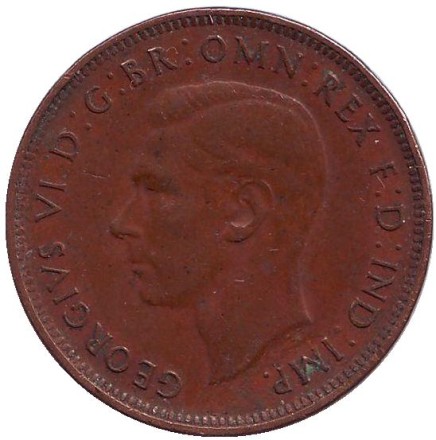 Монета 1/2 пенни. 1941 год, Австралия. Кенгуру.