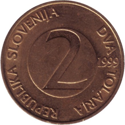 Монета 2 толара. 1999 год, Словения. Деревенская ласточка.