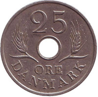 Монета 25 эре. 1968 год, Дания. C;S