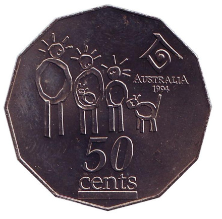 Монета 50 центов. 1994 год, Австралия. UNC. Международный год семьи.