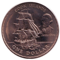 Острова Кука. Парусник. Монета 1 доллар. 1970 год, Новая Зеландия.