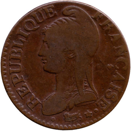 Монета 5 сантимов. 1799 год, Франция. (BB). Монета 5 сантимов. 1799 год, Франция. (BB).