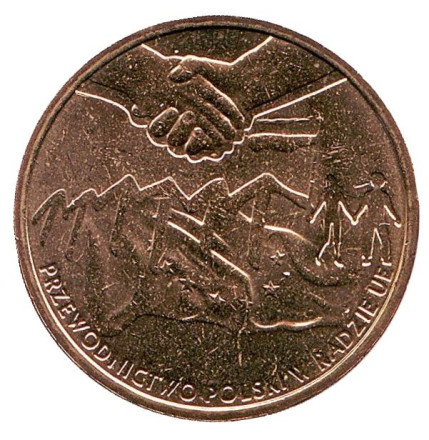 Монета 2 злотых, 2011 год, Польша. Председательство Польши в Совете Евросоюза.