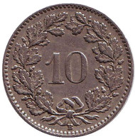 Монета 10 раппенов. 1926 год, Швейцария. Монета 10 раппенов. 1926 год, Швейцария.