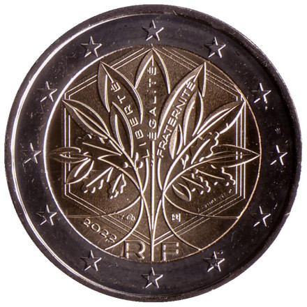 Монета 2 евро. 2022 год, Франция. Новый дизайн.
