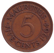 Монета 5 центов. 1964 год, Маврикий. Монета 5 центов. 1964 год, Маврикий.
