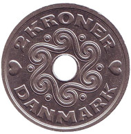 Монета 2 кроны. 1994 год, Дания. Монета 2 кроны. 1994 год, Дания.
