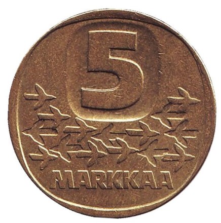 Монета 5 марок, 1980 год, Финляндия. Ледокол Урхо.