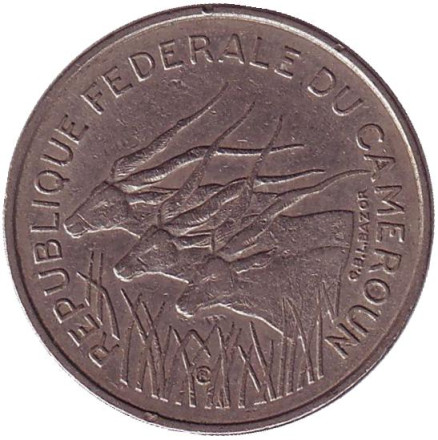 Монета 100 франков. 1971 год, Камерун. Африканские антилопы. (Западные канны).