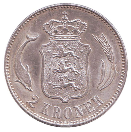 Монета 2 кроны. 1916 год, Дания. Король Кристиан X.