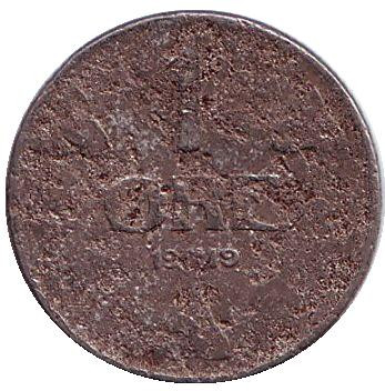 Монета 1 эре. 1919 год, Норвегия.