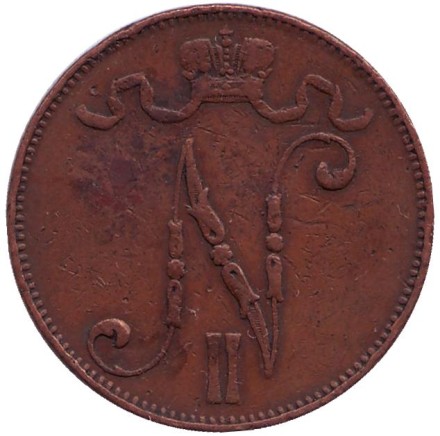 Монета 5 пенни. 1911 год, Финляндия в составе Российской Империи.