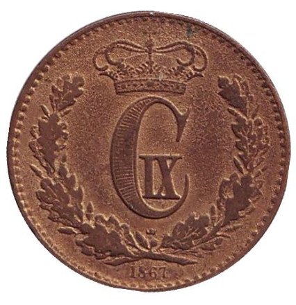 Монета 1 скиллинг-ригсмёнт. 1867 год, Дания. Фредерик VII.