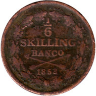 Монета 1/6 скиллинга. 1853 год, Швеция. Монета 1/6 скиллинга. 1853 год, Швеция.