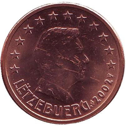 Монета 2 цента. 2002 год, Люксембург.