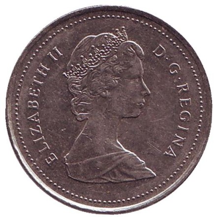 Монета 25 центов. 1987 год, Канада. Канадский олень (Карибу). Монета 25 центов. 1987 год, Канада. Канадский олень (Карибу).