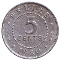 Монета 5 центов. 1980 год, Белиз.