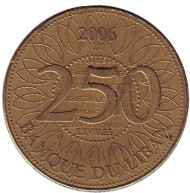 Монета 250 ливров. 2006 год, Ливан. Монета 250 ливров. 2006 год, Ливан.