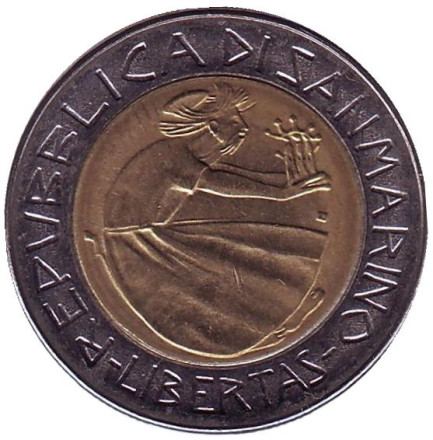 Монета 500 лир. 1985 год, Сан-Марино. Борьба с наркотиками.