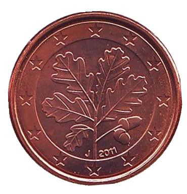 Монета 1 цент. 2011 год (J), Германия.