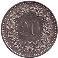 Монета 20 раппенов. 2000 год, Швейцария. Монета 20 раппенов. 2000 год, Швейцария.