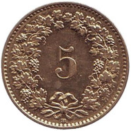 Монета 5 раппенов. 2013 год, Швейцария. Монета 5 раппенов. 2013 год, Швейцария.