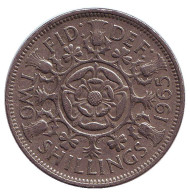 Монета 2 шиллинга. 1965 год, Великобритания. Монета 2 шиллинга. 1965 год, Великобритания.