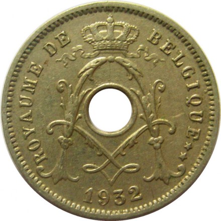 Монета 5 сантимов. 1932 год, Бельгия. (Звезда на реверсе) 